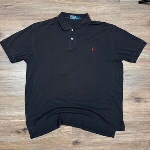 Vintage Polo Ralph Lauren Black Polo Shirt L Red Pony Classic Preppy